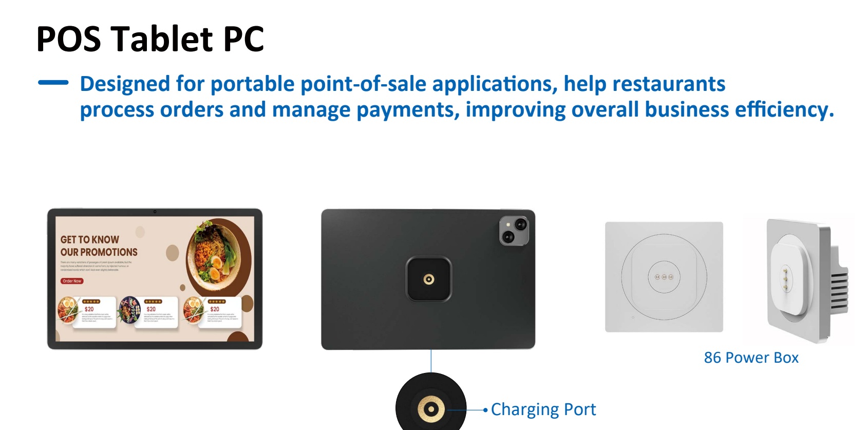 Android pos tablet with 86 power box charging